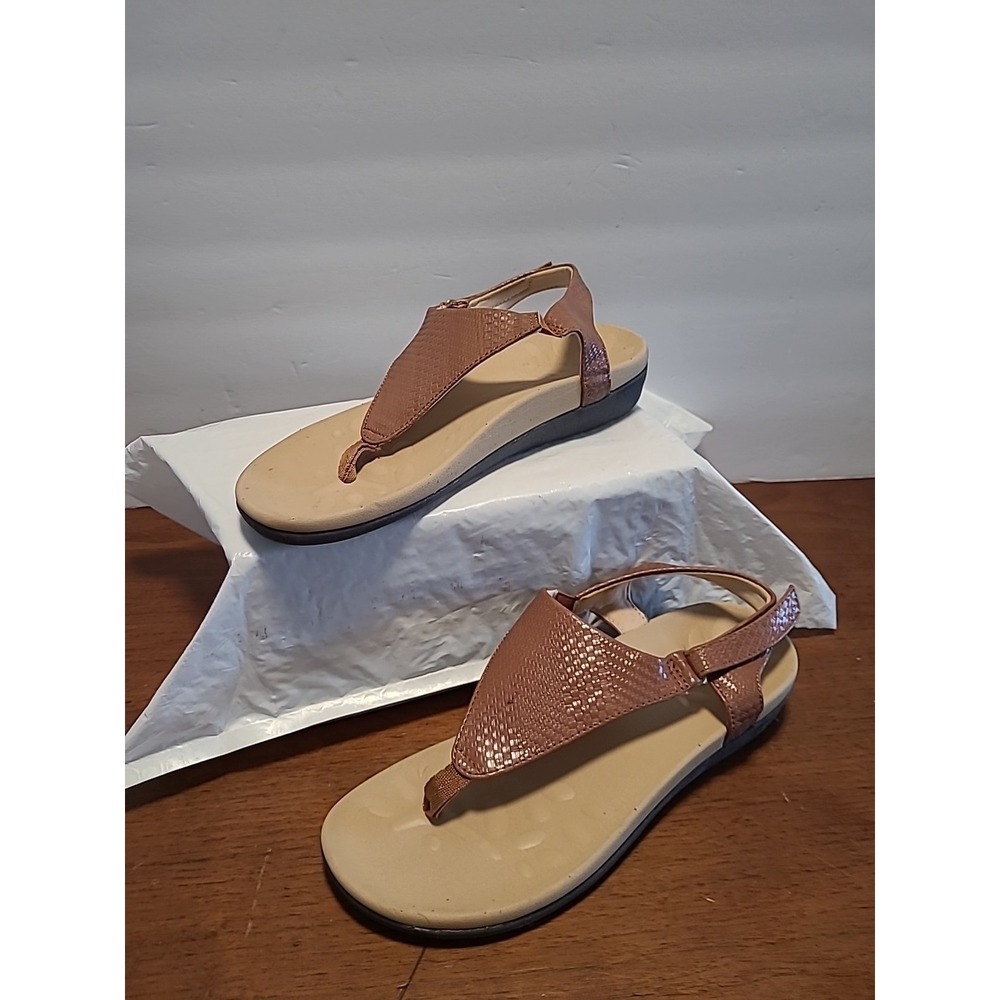 Women's Utenag T-Strap Flat Sandals Arch Support Sandals, Brown Size Eu38‎ 7.5